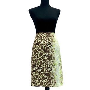 T Tahari Leopard cheetah animal print pencil skirt brown lime green Sz 4